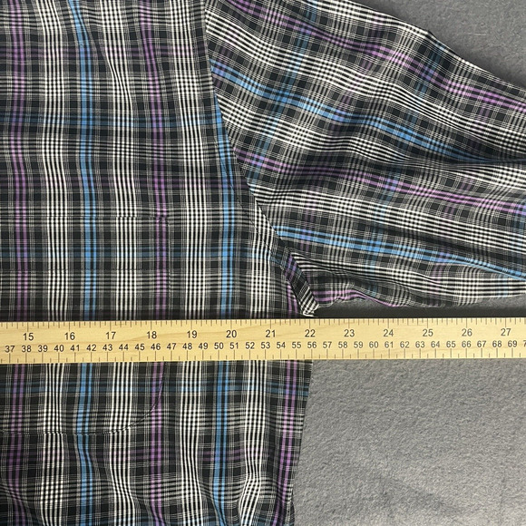 Peter Millar Button Down Men Shirt M Plaid Long Sleeve Purple Blue Cotton Preppy - Picture 11 of 14